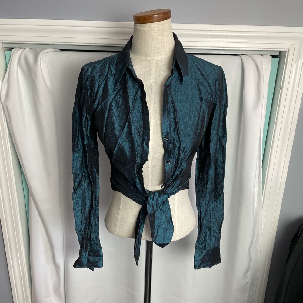Blue button up tie shirt size 4
